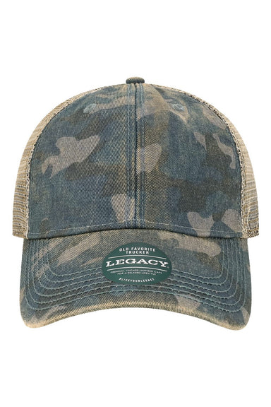 Legacy Hats OFA Mens Old Favorite Snapback Trucker Hat Navy Blue Field Camo/Java Flat Front