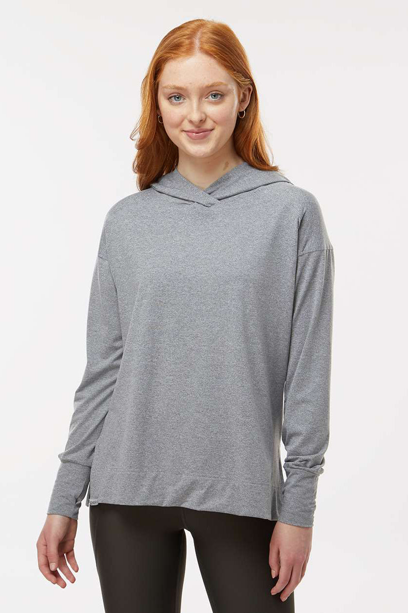 Holloway 222798 Womens Eco Revive Ventura Moisture Wicking Hooded Sweatshirt Hoodie w/ Pockets Heather Grey Model Front