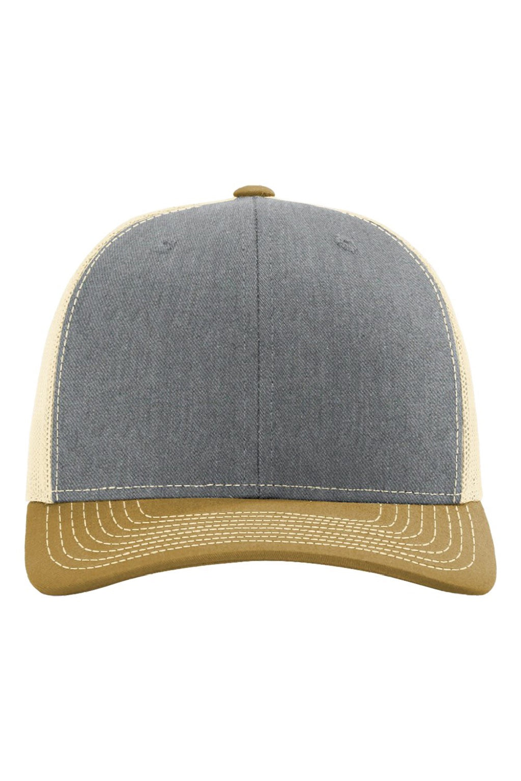 Richardson Hats 112 Mens Snapback Trucker Hat Heather Grey/Birch/Amber Gold Flat Front