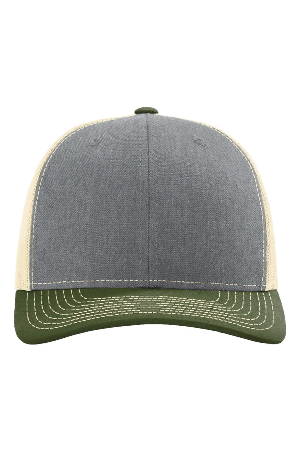 Richardson Hats 112 Mens Snapback Trucker Hat Heather Grey/Birch/Army Olive Green Flat Front