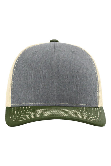 Richardson Hats 112 Mens Snapback Trucker Hat Heather Grey/Birch/Army Olive Green Flat Front