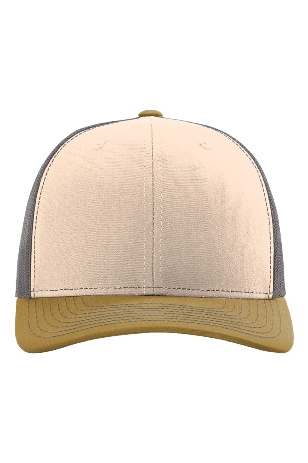 Richardson Hats 112 Mens Snapback Trucker Hat Mink Beige/Charcoal Grey/Amber Gold Flat Front