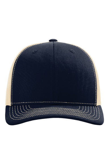 Richardson Hats 112 Mens Snapback Trucker Hat Navy Blue/Khaki Flat Front