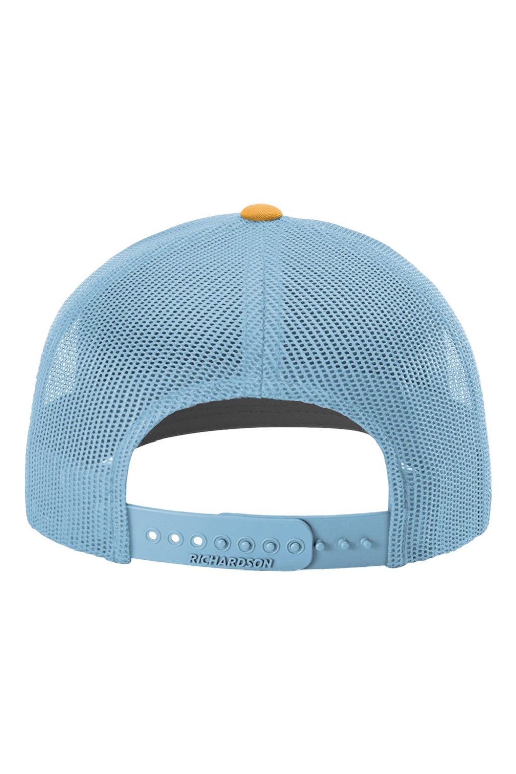 Richardson Hats 112 Mens Snapback Trucker Hat White/Columbia Blue/Yellow Flat Back