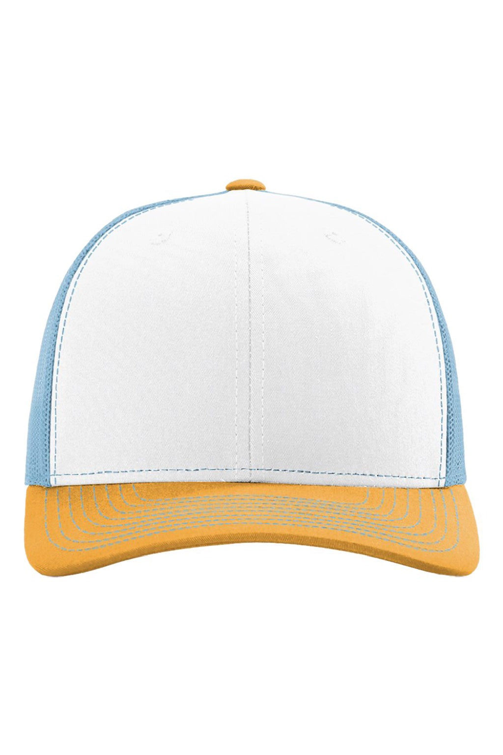 Richardson Hats 112 Mens Snapback Trucker Hat White/Columbia Blue/Yellow Flat Front