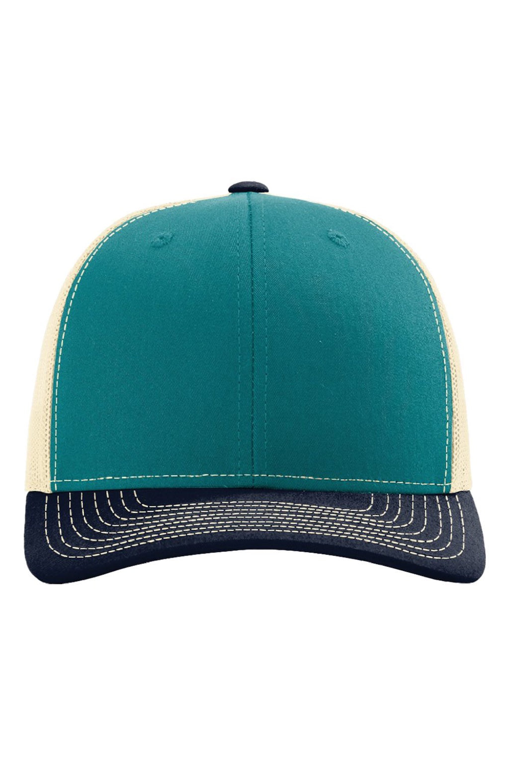 Richardson Hats 112 Mens Snapback Trucker Hat Teal Blue/Birch/Navy Blue Flat Front