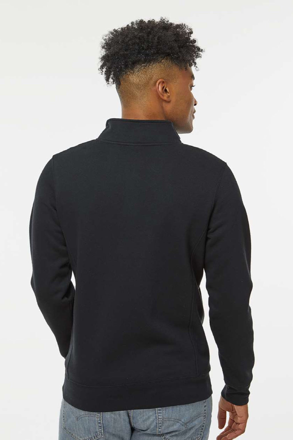 J America 8717 Mens Heavyweight Fleece 1/4 Zip Sweatshirt w/ Pockets Black Model Back
