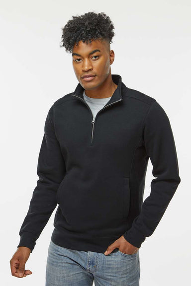 J America 8717 Mens Heavyweight Fleece 1/4 Zip Sweatshirt w/ Pockets Black Model Front