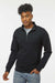 J America 8717 Mens Heavyweight Fleece 1/4 Zip Sweatshirt w/ Pockets Black Model Front
