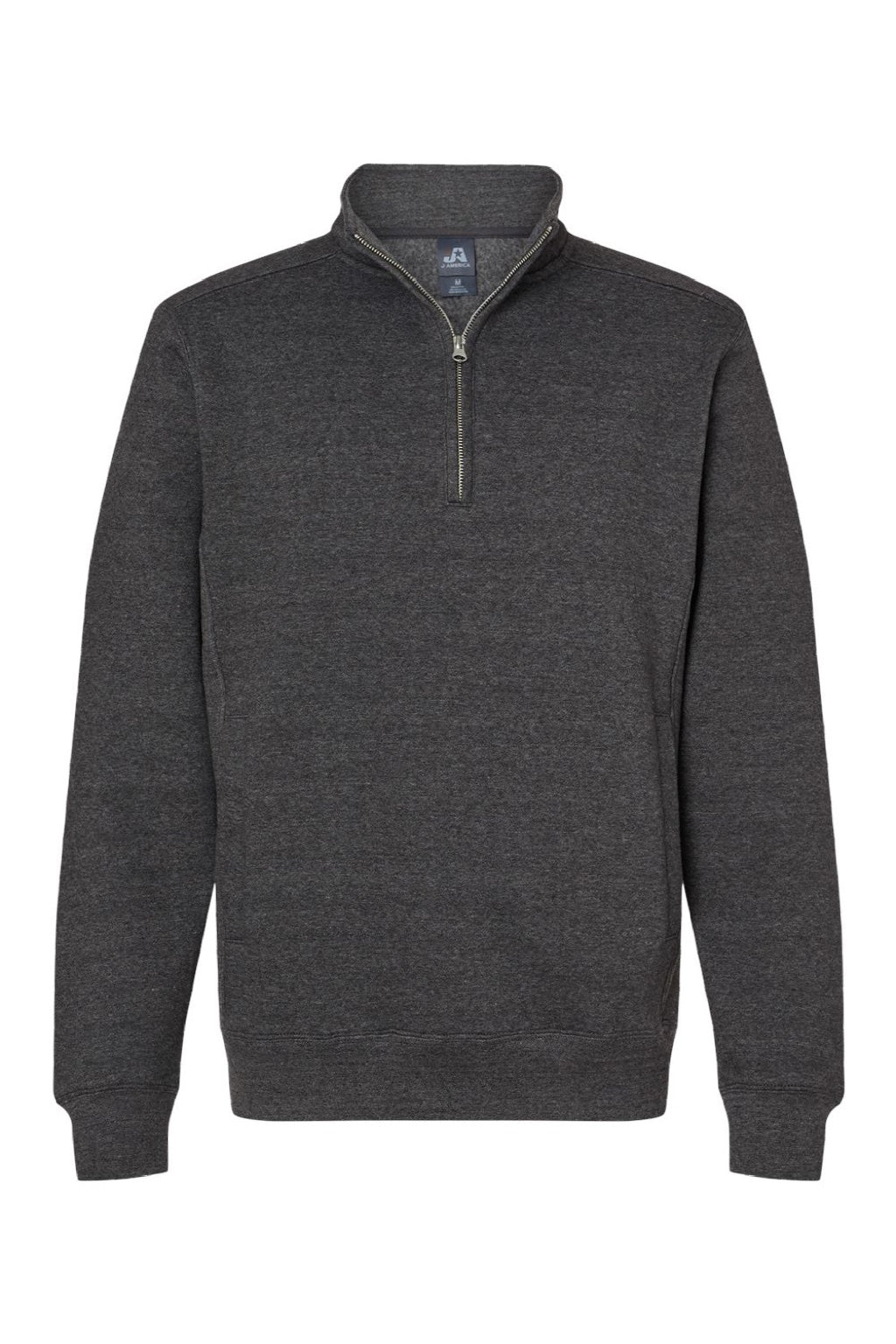 J America 8717 Mens Heavyweight Fleece 1/4 Zip Sweatshirt w/ Pockets Heather Charcoal Grey Flat Front