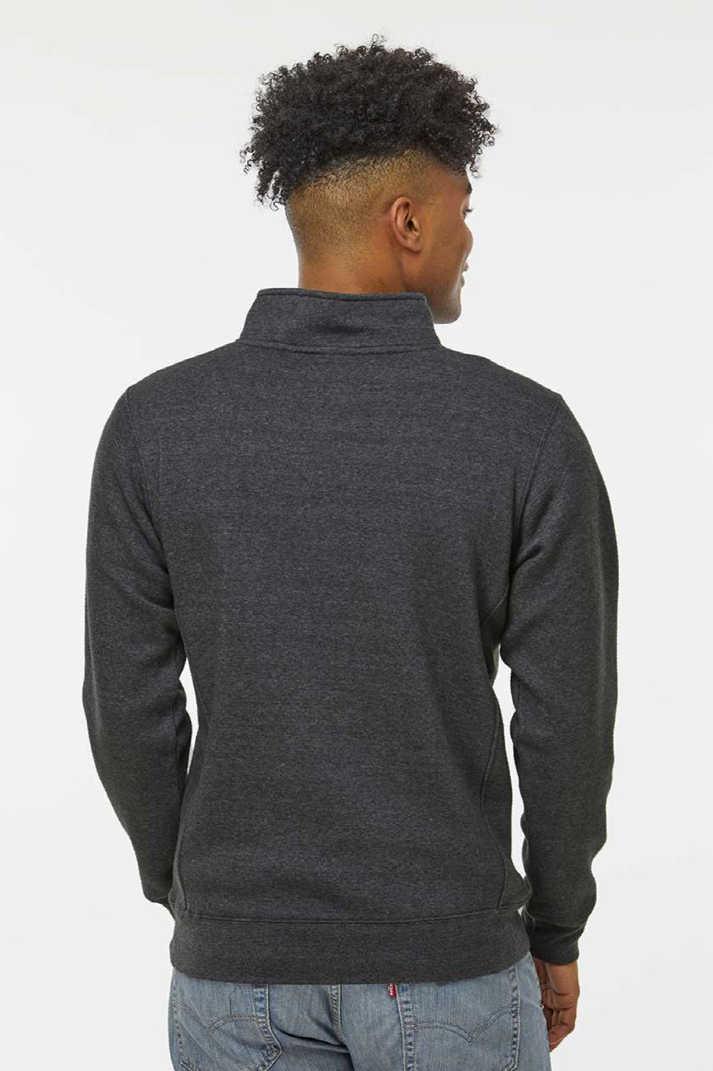 J America 8717 Mens Heavyweight Fleece 1/4 Zip Sweatshirt w/ Pockets Heather Charcoal Grey Model Back