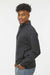 J America 8717 Mens Heavyweight Fleece 1/4 Zip Sweatshirt w/ Pockets Heather Charcoal Grey Model Side