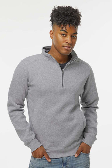 J America 8717 Mens Heavyweight Fleece 1/4 Zip Sweatshirt w/ Pockets Oxford Grey Model Front
