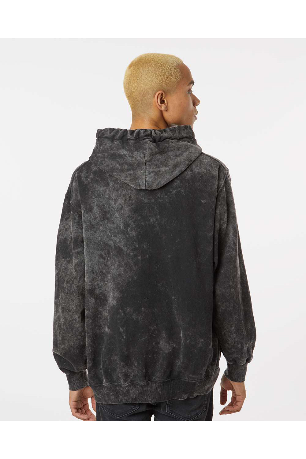Dyenomite 854MW Mens Premium Fleece Mineral Wash Hooded Sweatshirt Hoodie Black Mineral Wash Model Back