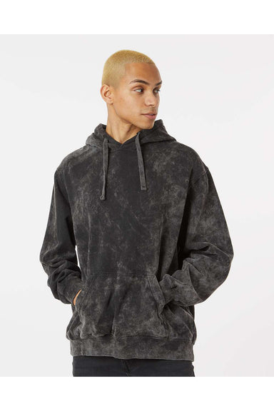 Dyenomite 854MW Mens Premium Fleece Mineral Wash Hooded Sweatshirt Hoodie Black Mineral Wash Model Front