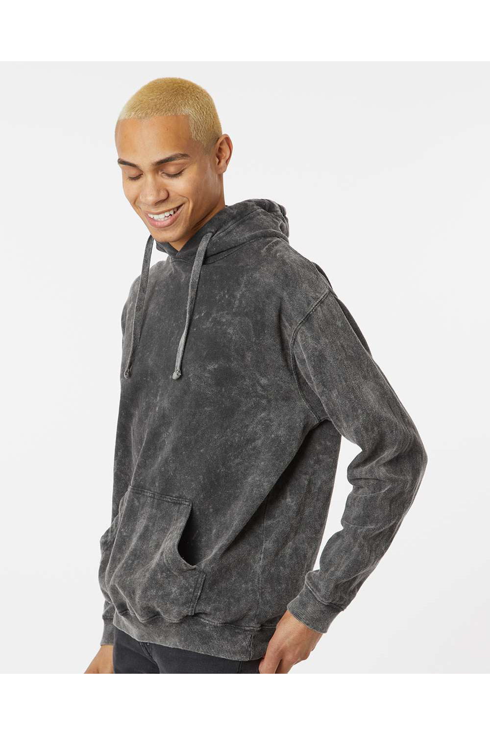 Dyenomite 854MW Mens Premium Fleece Mineral Wash Hooded Sweatshirt Hoodie Grey Mineral Wash Model Side