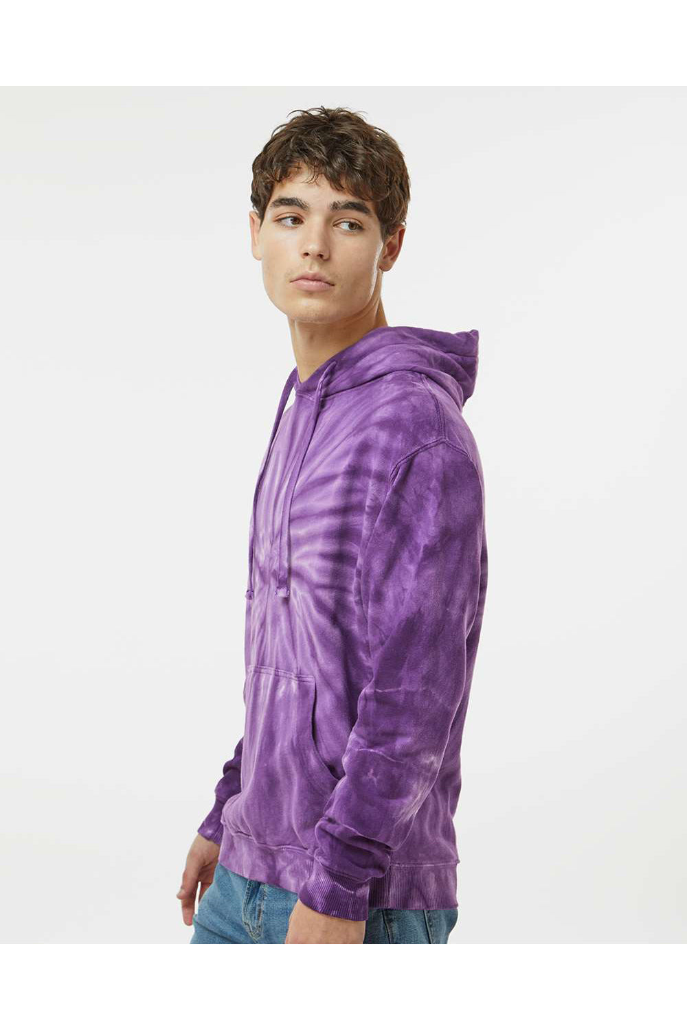 Dyenomite 854CY Mens Cyclone Tie Dyed Hooded Sweatshirt Hoodie Purple Model Side