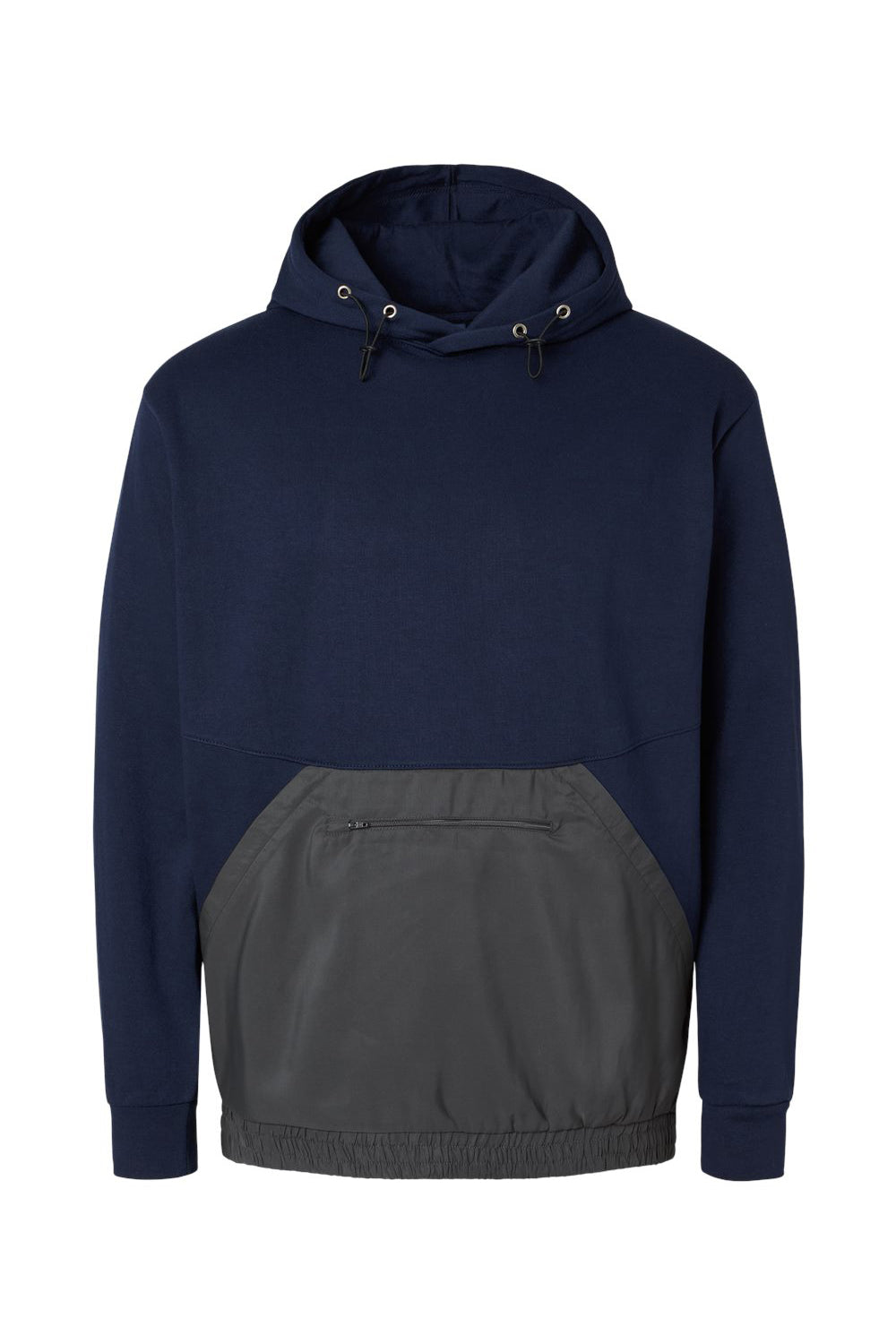 MV Sport 23112 Mens Mixed Media Hooded Sweatshirt Hoodie w/ Pocket Navy Blue/Charcoal Grey Flat Front