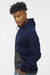 MV Sport 23112 Mens Mixed Media Hooded Sweatshirt Hoodie w/ Pocket Navy Blue/Charcoal Grey Model Side