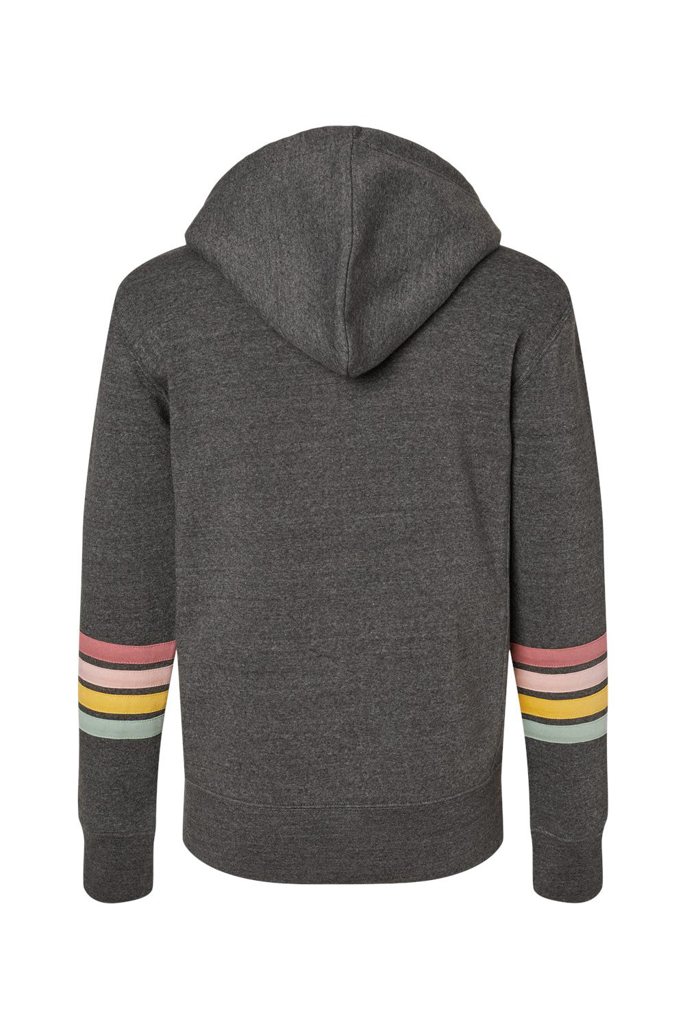 MV Sport W22732 Womens Striped Sleeves Full Zip Hooded Sweatshirt Hoodie w/ Pockets Charcoal Grey Flat Back