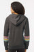 MV Sport W22732 Womens Striped Sleeves Full Zip Hooded Sweatshirt Hoodie w/ Pockets Charcoal Grey Model Back