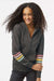 MV Sport W22732 Womens Striped Sleeves Full Zip Hooded Sweatshirt Hoodie w/ Pockets Charcoal Grey Model Front
