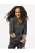 MV Sport W22732 Womens Striped Sleeves Full Zip Hooded Sweatshirt Hoodie Charcoal Grey Model Front