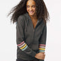 MV Sport Womens Striped Sleeves Full Zip Hooded Sweatshirt Hoodie - Charcoal Grey - NEW