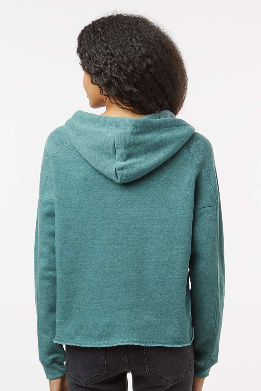 MV Sport W23101 Womens Angel Fleece Crop Hooded Sweatshirt Hoodie Mallard Green Model Back