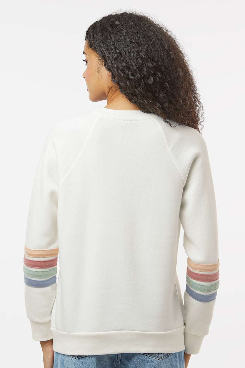 MV Sport W23152 Womens Striped Sleeves Crewneck Sweatshirt Ivory Model Back