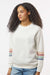 MV Sport W23152 Womens Striped Sleeves Crewneck Sweatshirt Ivory Model Side