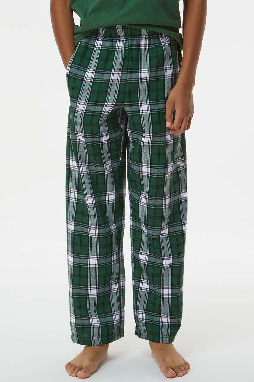 Boxercraft BY6624 Youth Flannel Pants w/ Pockets Green/White Model Front