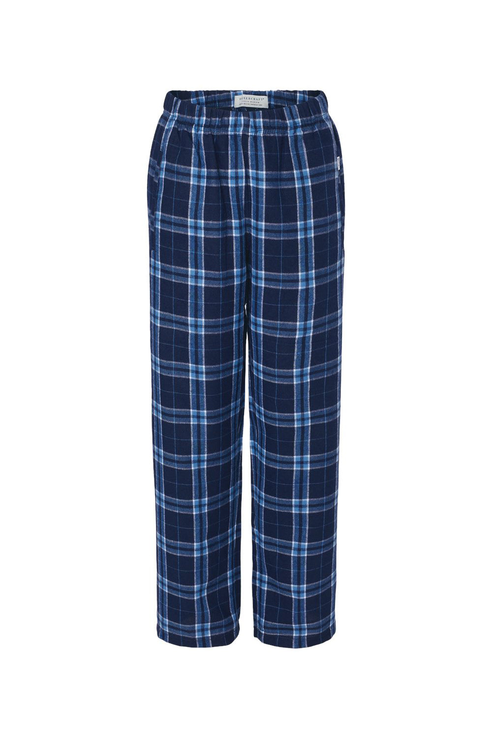 Boxercraft BY6624 Youth Flannel Pants w/ Pockets Navy Blue/Columbia Blue Flat Front