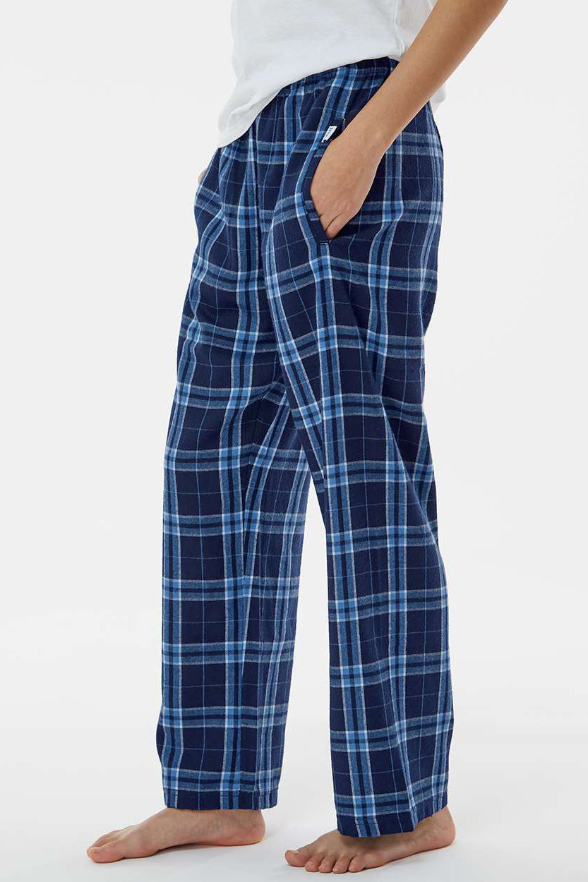 Boxercraft BY6624 Youth Flannel Pants w/ Pockets Navy Blue/Columbia Blue Model Side