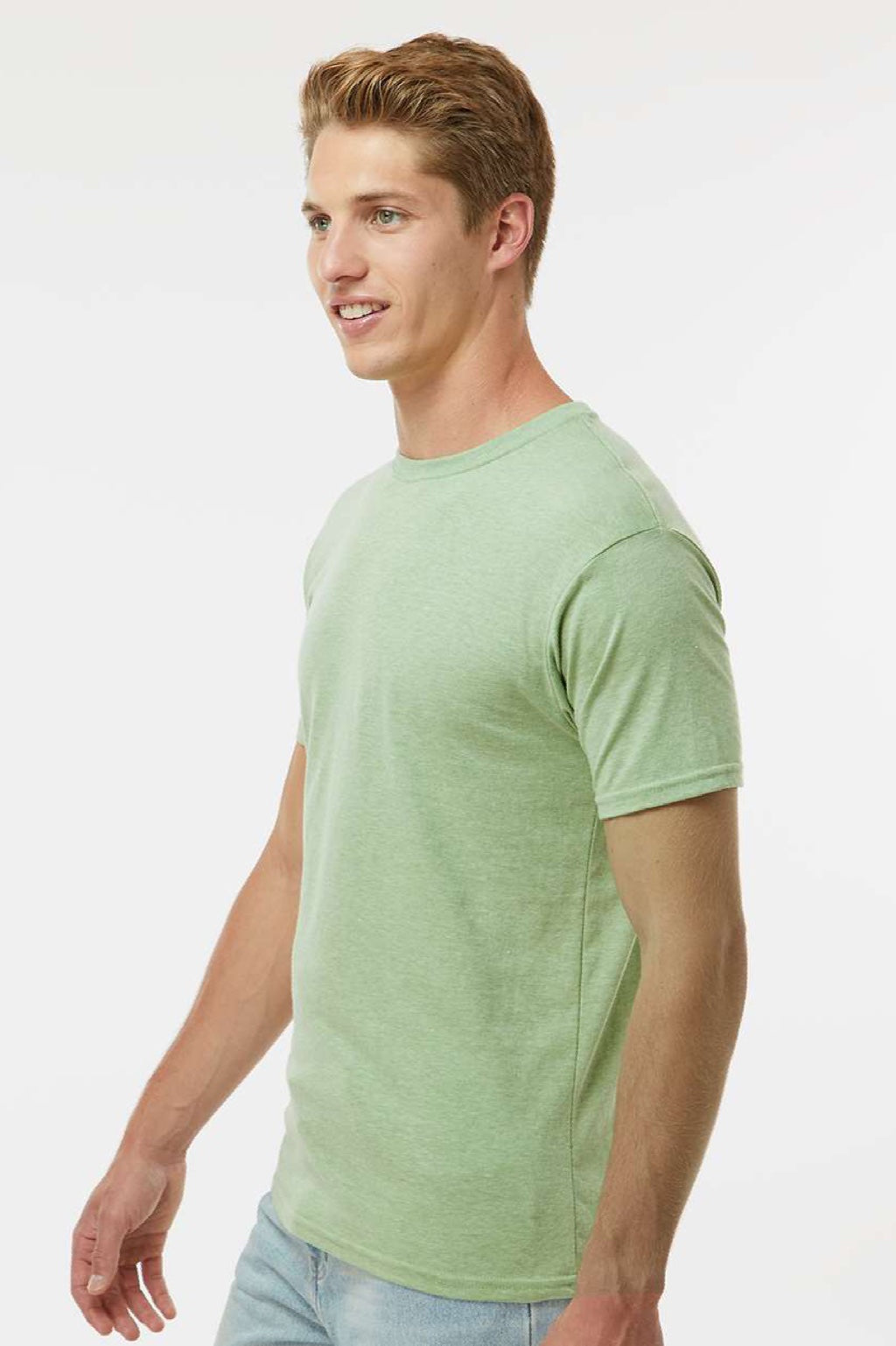 Kastlfel 2010 Mens Recycled Soft Short Sleeve Crewneck T-Shirt Green Tea Model Side