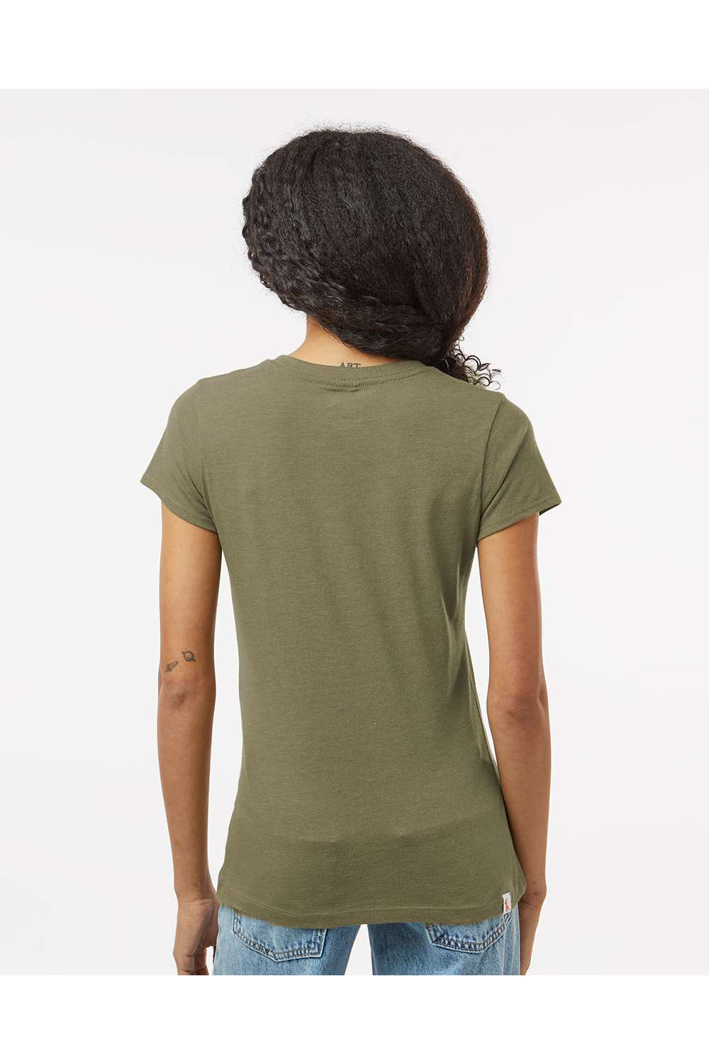 Kastlfel 2011 Womens RecycledSoft Short Sleeve V-Neck T-Shirt Moss Green Model Back