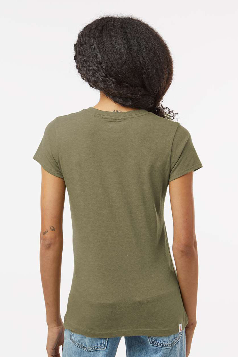 Kastlfel 2011 Womens Recycled Soft Short Sleeve V-Neck T-Shirt Moss Green Model Back