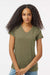 Kastlfel 2011 Womens Recycled Soft Short Sleeve V-Neck T-Shirt Moss Green Model Front