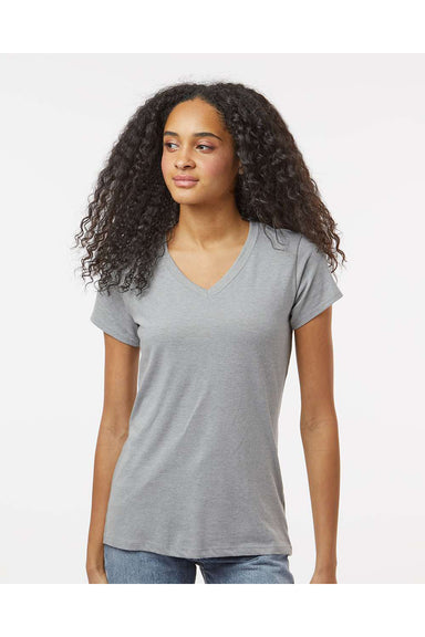 Kastlfel 2011 Womens RecycledSoft Short Sleeve V-Neck T-Shirt Steel Grey Model Front