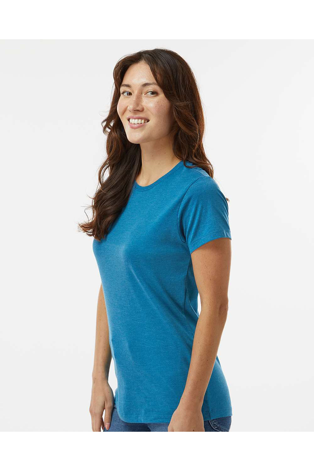 Kastlfel 2021 Womens RecycledSoft Short Sleeve Crewneck T-Shirt Breaker Blue Model Side