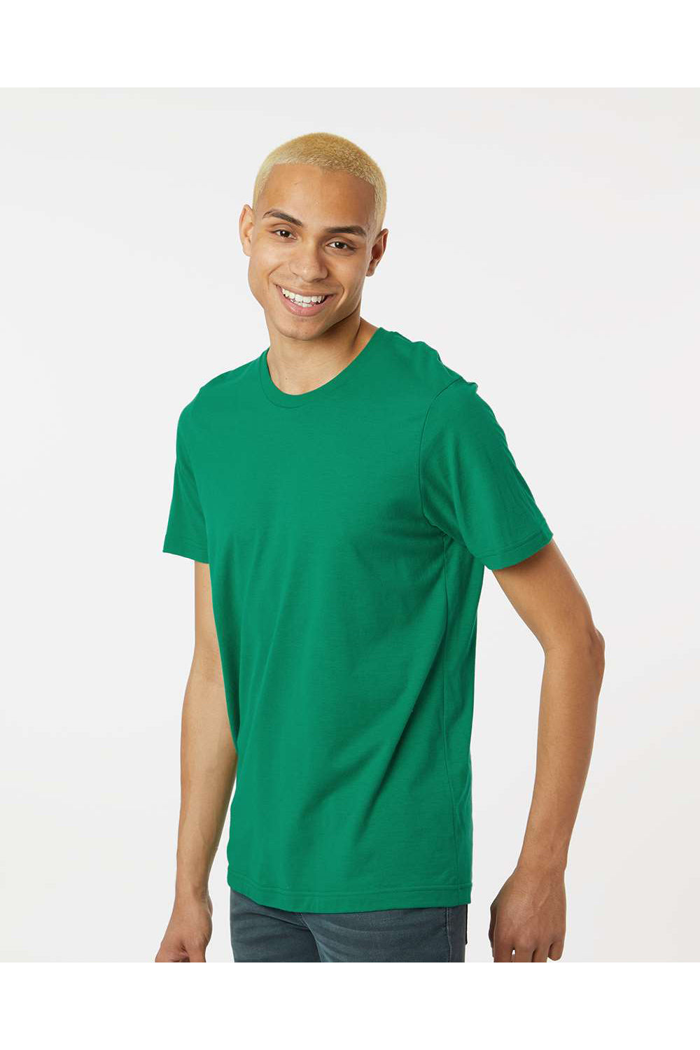 Tultex 602 Mens Short Sleeve Crewneck T-Shirt Kelly Green Model Side