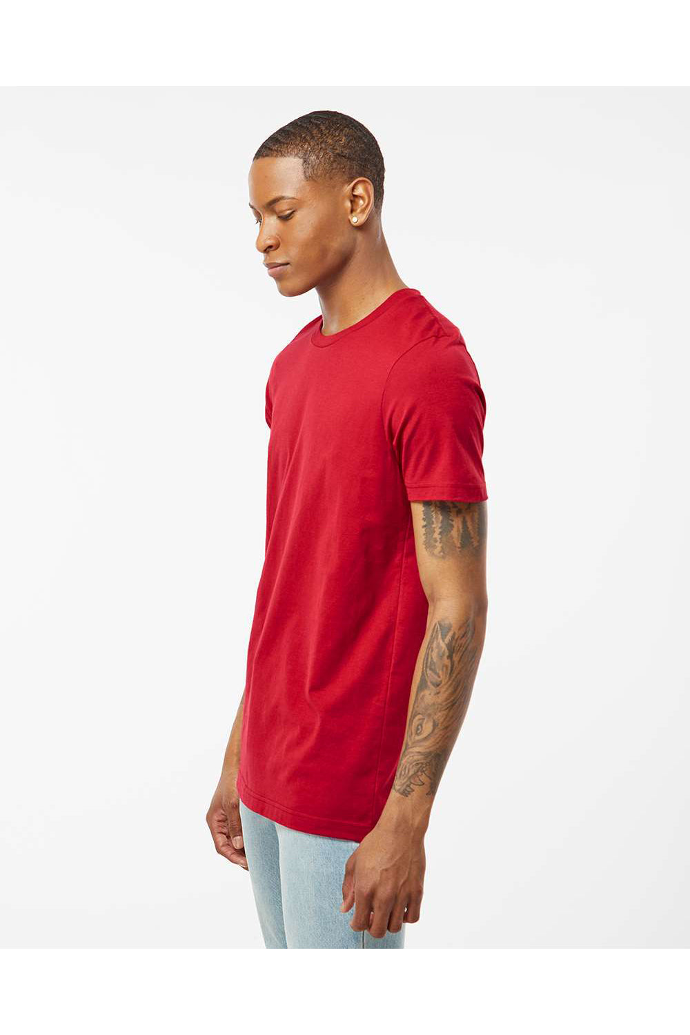 Tultex 602 Mens Short Sleeve Crewneck T-Shirt Red Model Side