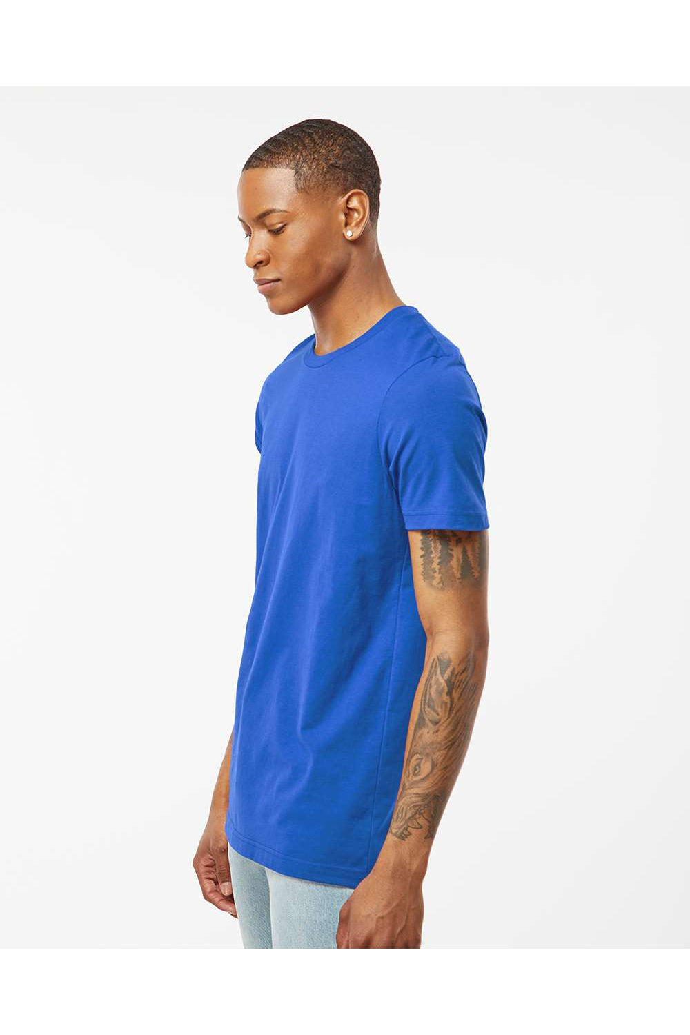 Tultex 602 Mens Short Sleeve Crewneck T-Shirt Royal Blue Model Side
