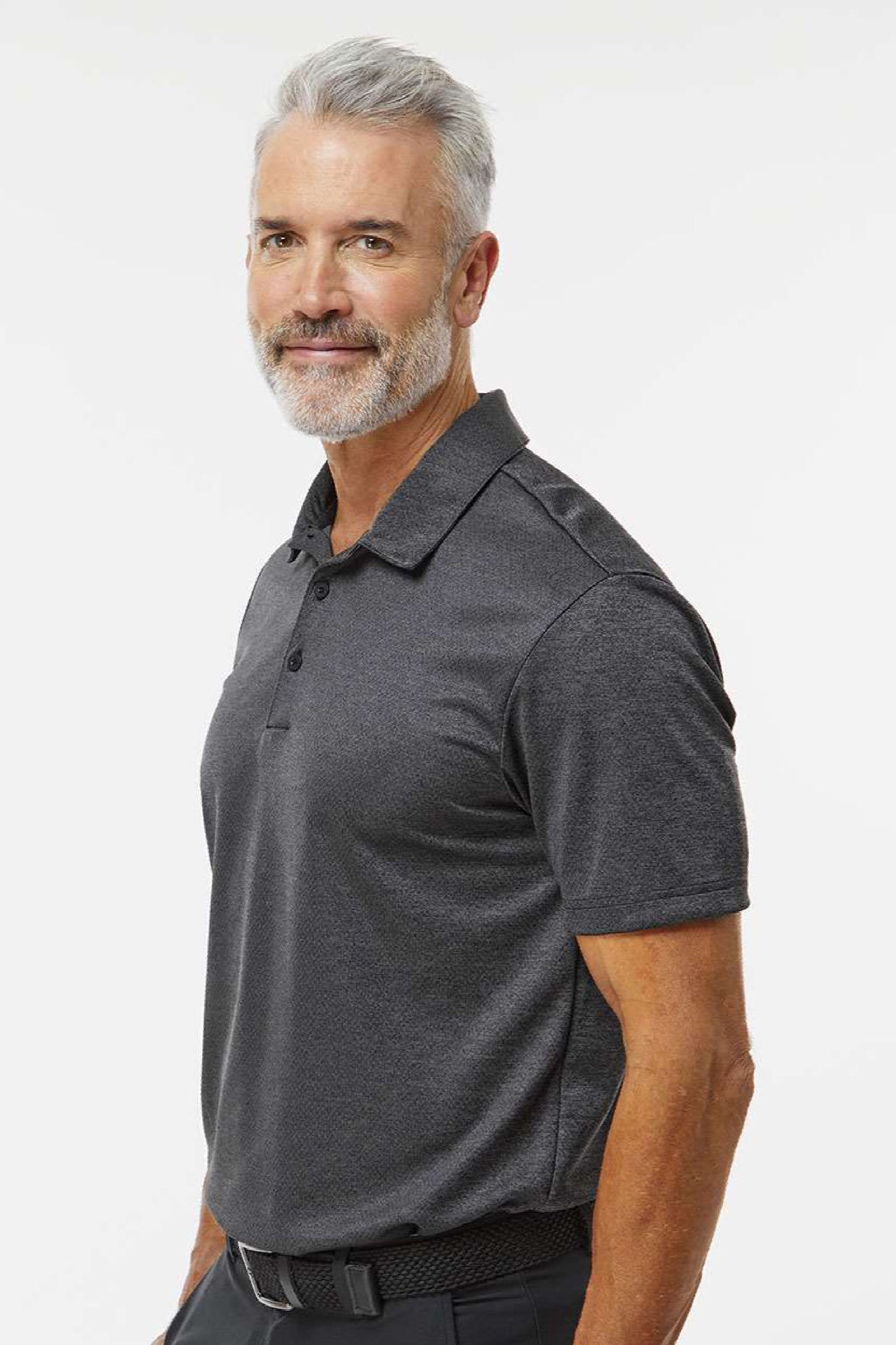 Adidas A591 Mens Space Dyed Short Sleeve Polo Shirt Black Melange Model Side