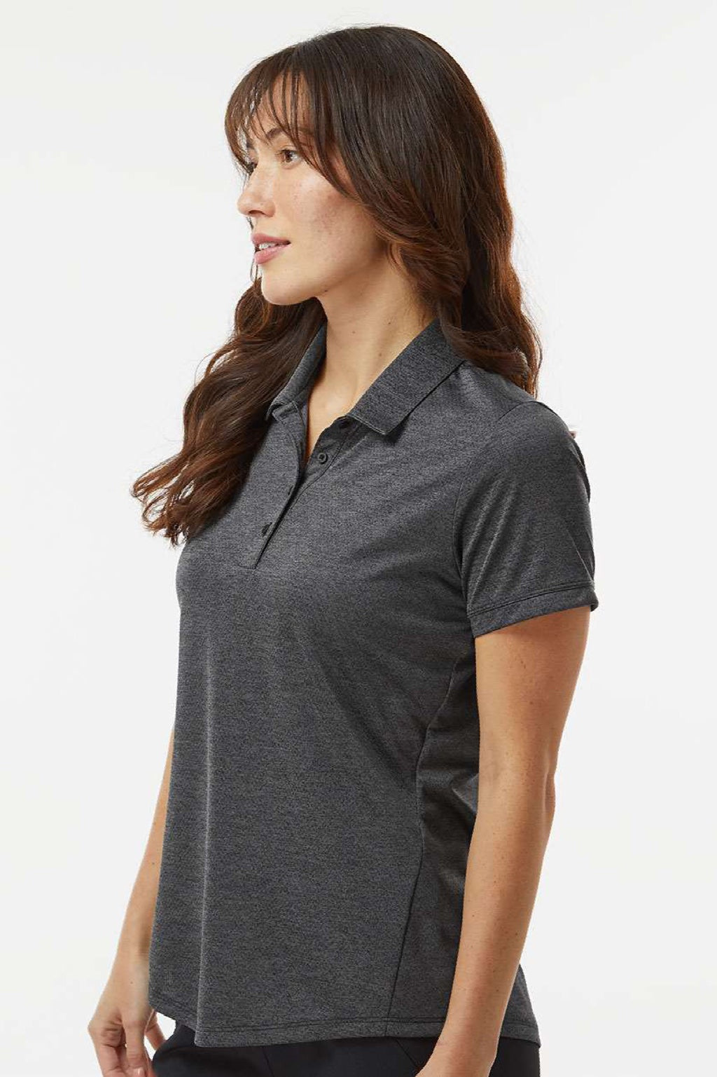 Adidas A592 Womens Space Dyed Short Sleeve Polo Shirt Black Melange Model Side