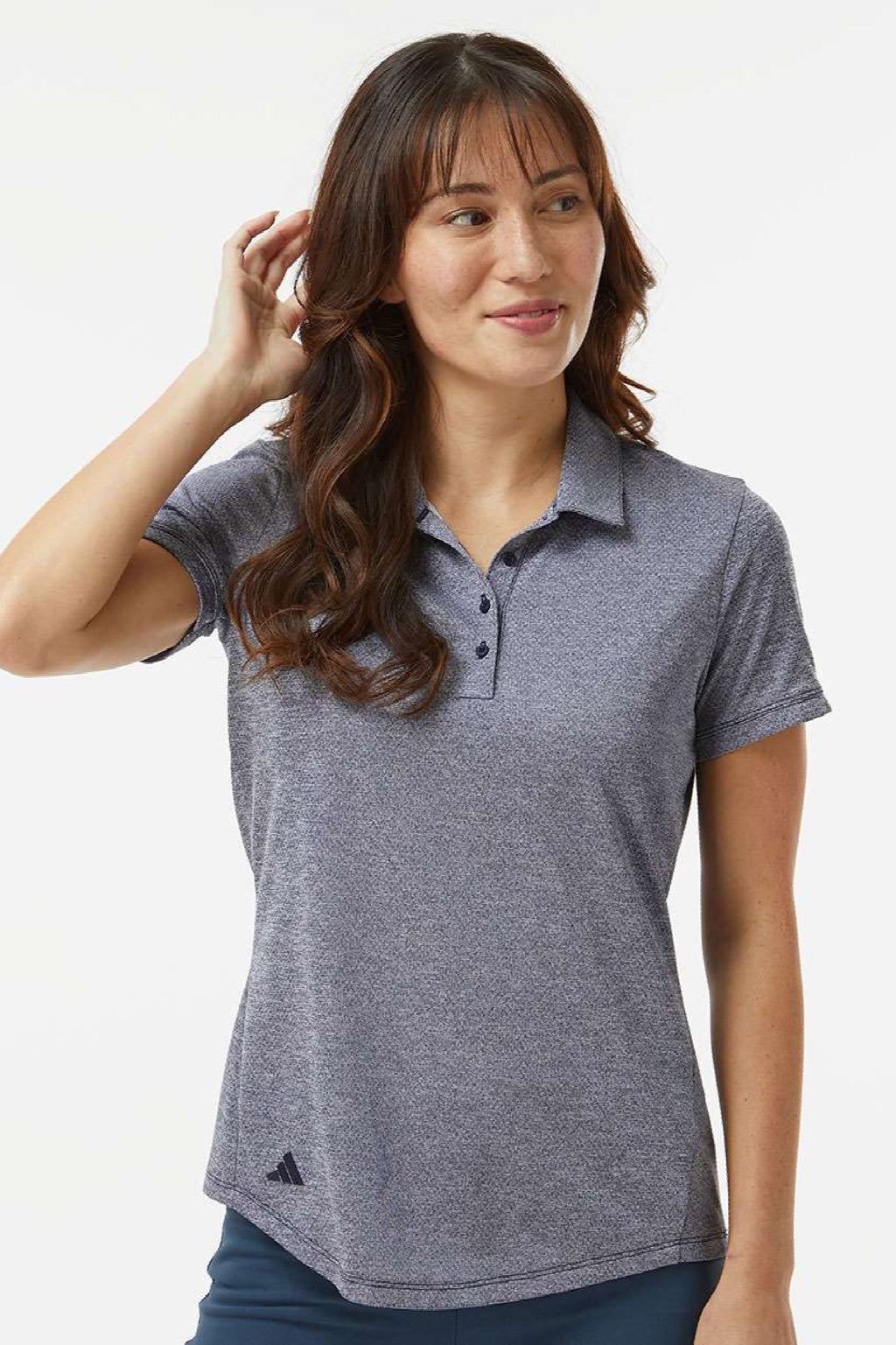 Adidas A592 Womens Space Dyed Short Sleeve Polo Shirt Collegiate Navy Blue Melange Model Front