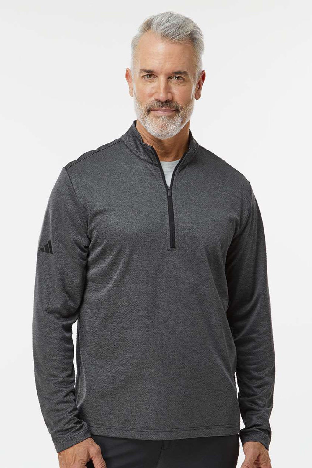 Adidas A593 Mens Space Dyed 1/4 Zip Sweatshirt Black Melange Model Front