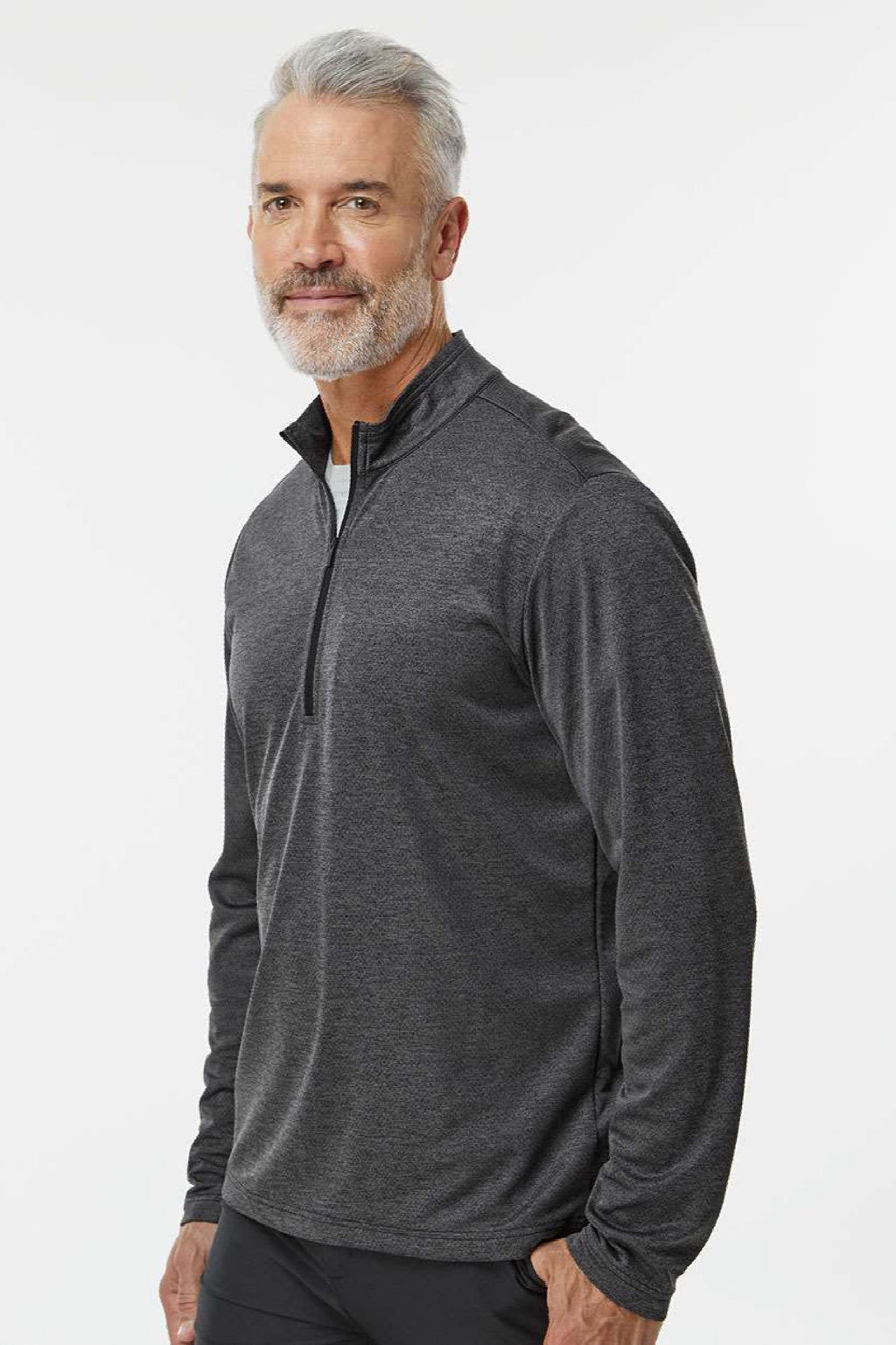 Adidas A593 Mens Space Dyed 1/4 Zip Sweatshirt Black Melange Model Side