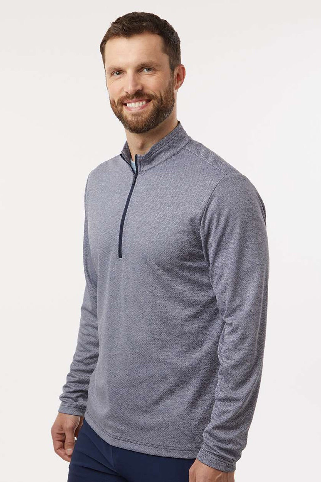 Adidas A593 Mens Space Dyed 1/4 Zip Sweatshirt Collegiate Navy Blue Melange Model Side