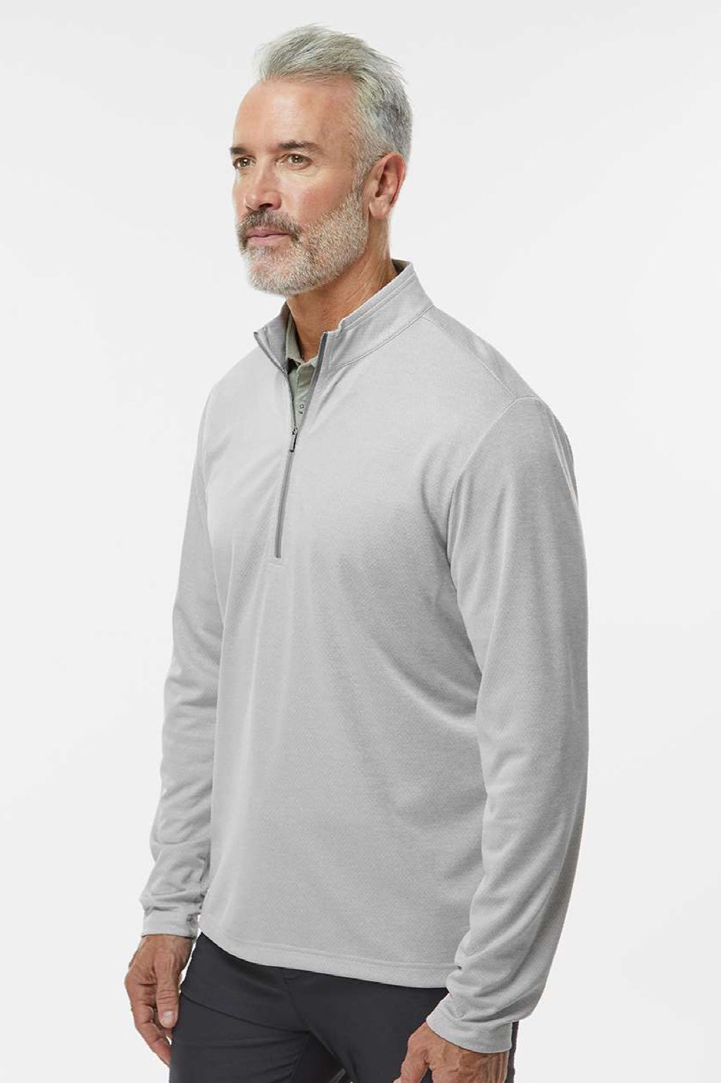 Adidas A593 Mens Space Dyed 1/4 Zip Sweatshirt Heather Grey Model Side